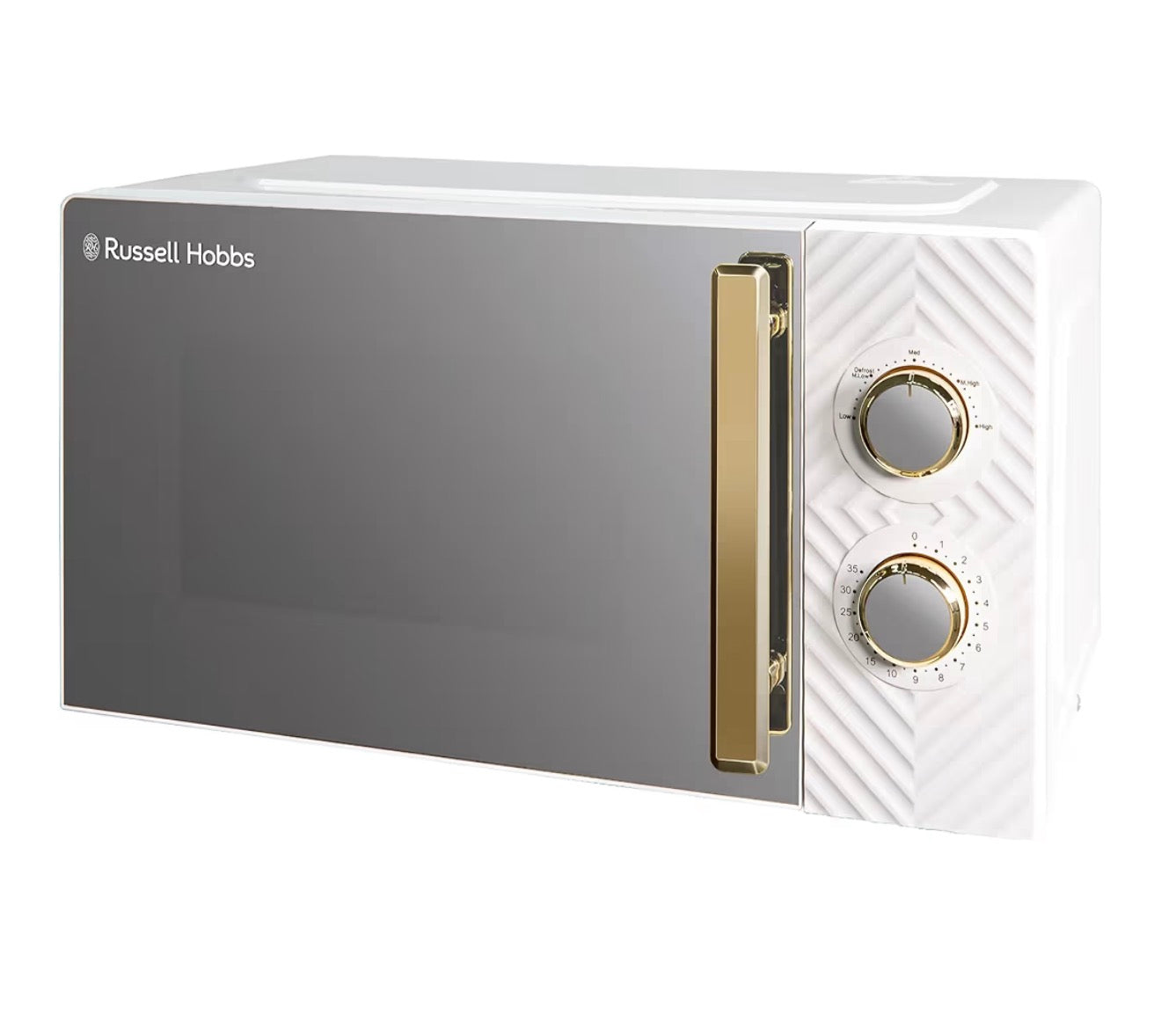 Russell Hobbs  Litre 700W White Solo Manual Microwave with Groove Design, 5 Power Levels, Integrated Timer and Defrost Function, Easy Clean RHMM723