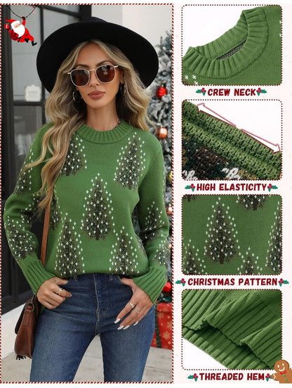 Heekpek Women's Jumpers Christmas Winter Long Sleeve Knitted Jumper Cowl Neck Sweater Warm Chunky Baggy Jumpers for Women Knitwear Winter Top