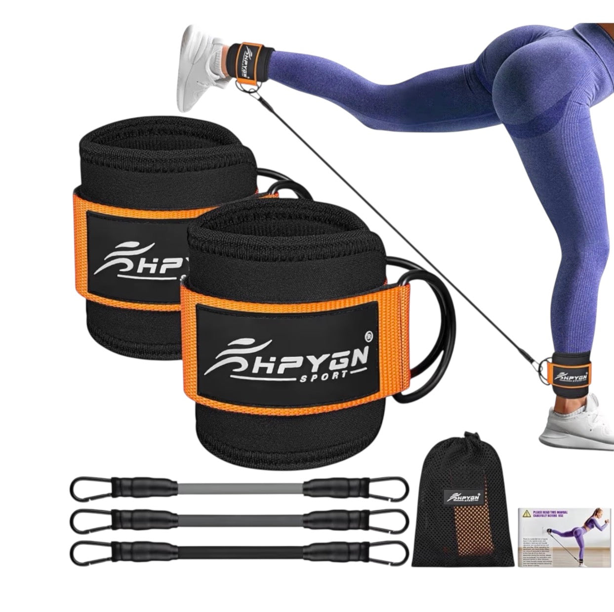 HPYGN Ankle Resistance Bands with Cuffs, Ankle Bands for Working Out, Resistance Bands for Leg Butt Training Gym Equipment for Kickbacks Hip Gluteus Training Exercises, Ankle Strap with Exercise Bands