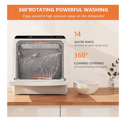 Karlxtom Table Top Dishwasher 6 Programs Mini Dishwasher with Touch Control, Auto-drying, Baby Care & Fruit Wash, Perfect for Small Families, Couples