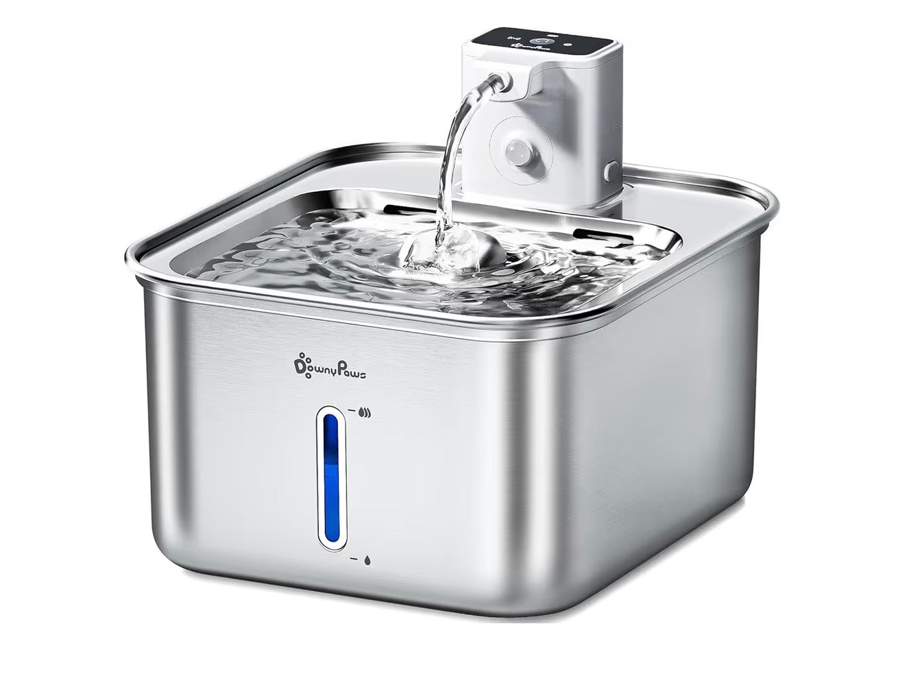 DownyPaws Wireless Cat Water Fountain for Drinking, 2.5L Battery-Operated Cat Water Fountain Cordless with Motion Sensor, 4000 mAh, Quiet Water Pump and Stainless Steel Tray for Cats, White