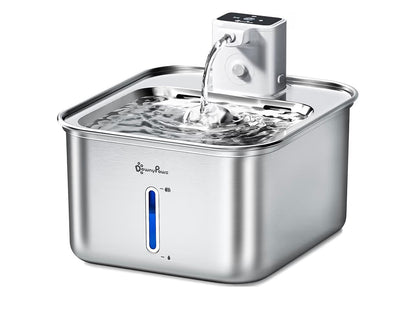 DownyPaws Wireless Cat Water Fountain for Drinking, 2.5L Battery-Operated Cat Water Fountain Cordless with Motion Sensor, 4000 mAh, Quiet Water Pump and Stainless Steel Tray for Cats, White