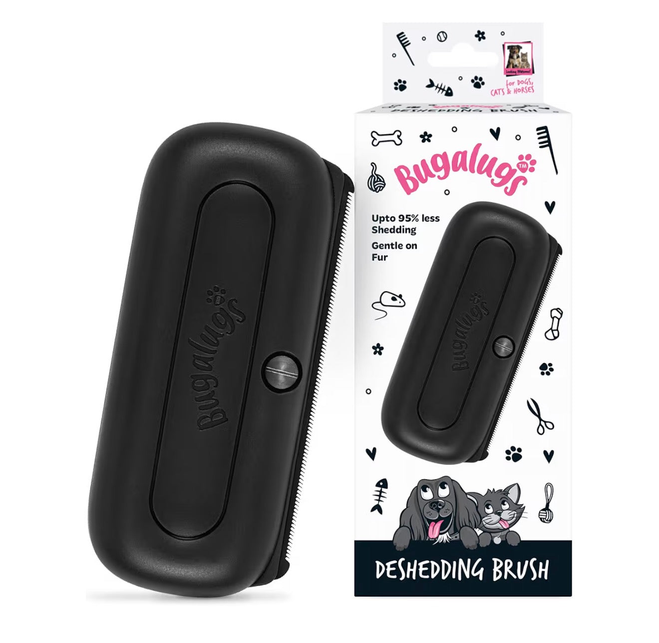 Bugalugs Deshedding Brush for Dogs Cats & Horses
