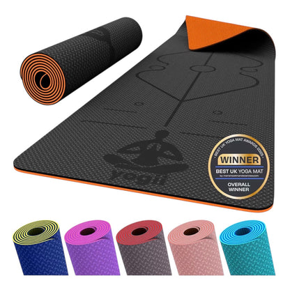 Yogii Yoga Mat - Non-Slip 6mm Thick TPE & Travel-friendly Yoga Mat - Perfect for Home & Gym Exercise Fitness & Pilates - With Laser Alignment Guides for Men & Women