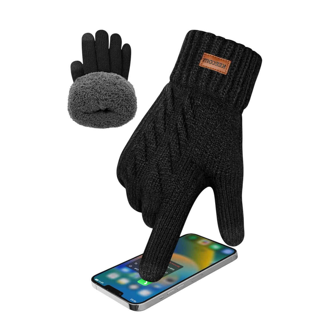 Mens Winter Gloves,Womens Thermal Warm Knit Touchscreen Gloves with Fleece Lining for Running Ski