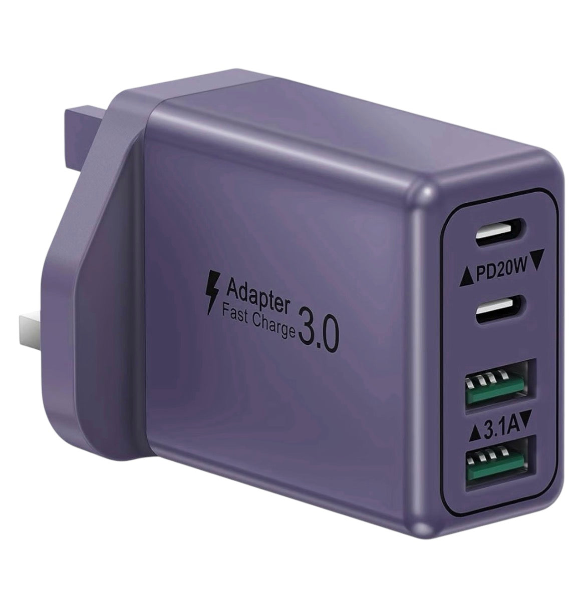 40W 4-Port USB-C Fast Charger Plug UK PD QC Multiport Wall Adapter