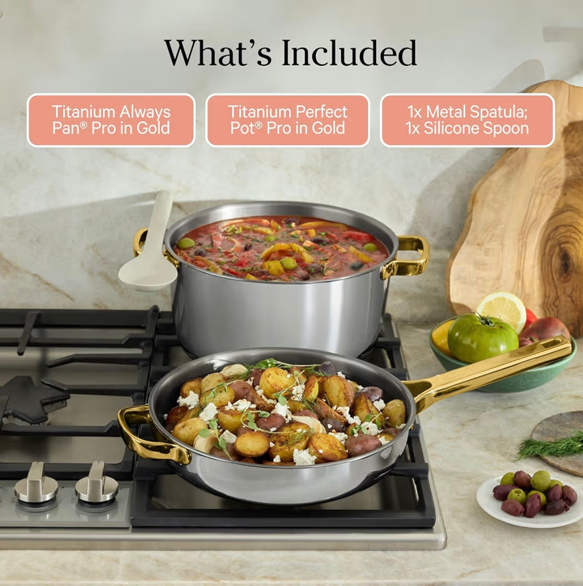 Our Place Titanium Pro Cookware Duo – Always Pan & Perfect Pot with Nonstick No-Coating Technology | Tri-Ply Titanium & Stainless Steel | Safe for Oven, Induction & All Cooktops up to 535°C