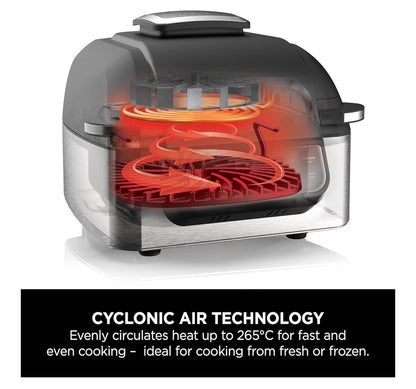 Foodi Health Grill & Air Fryer 5.7L with Cyclonic Air Technology, 5-in-1, Air Fry, Grill, Bake, Roast, Dehydrate, Dishwasher Safe Parts, Cleaning Brush, Black/Silver AG301UK