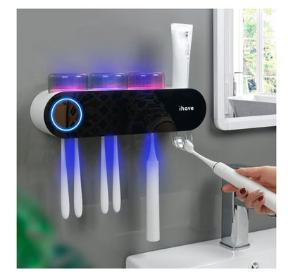 iHave Toothbrush Holder for Bathroom, UV Toothbrush Sanitizer and Holder Smart Home Bathroom Accessories, 3 Cups Electric Toothbrush Holder Wall Mounted with Toothpaste Dispenser Bathroom Decor