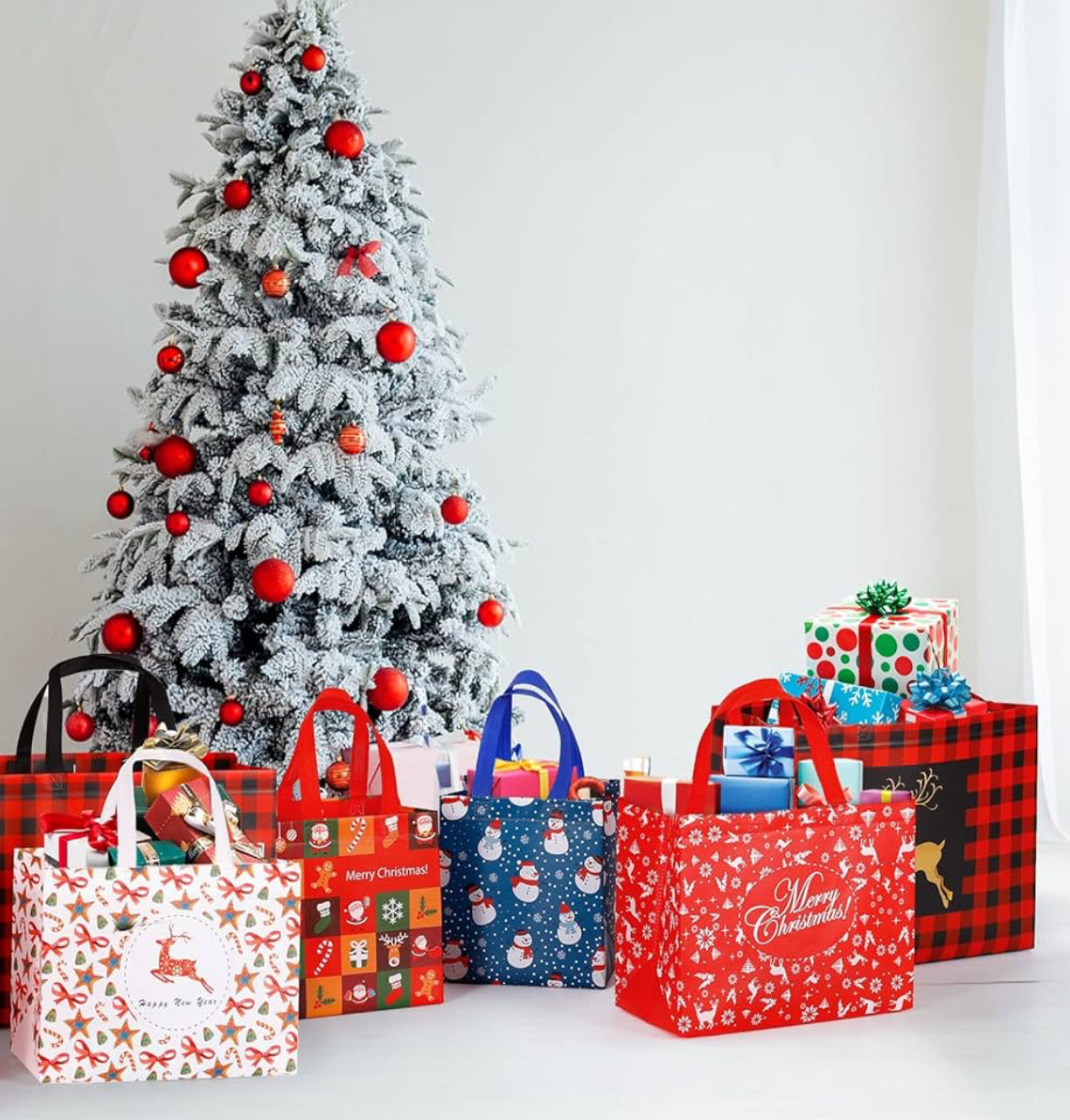 YANGTE 20 Pack Christmas Bags Assorted Sizes, Reusable Non-Woven Christmas Tote Bags with Handle, Perfect for Gift Wrap/Party Favor Supplies (4 Extra Large 8 Large 8 Medium)