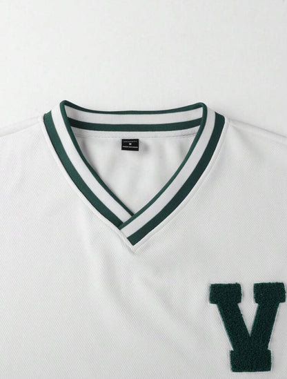 Manfinity Sporsity Men’s Loose V-Neck Y2K Jersey Sweatshirt – Casual Tennis-Inspired Style