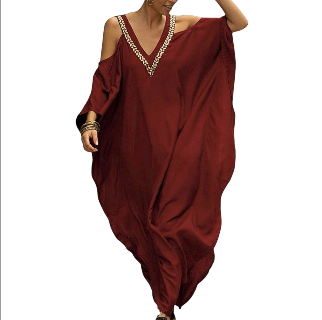 Orshoy Women's Oversized Maxi Kimono Kaftan V Neck Tunic Caftan Dress Beach Cover Ups Beachwear Maxi Dress Nightdress