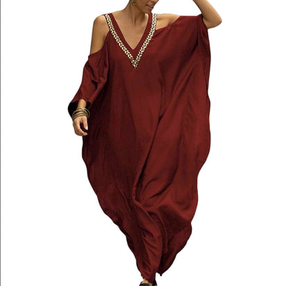 Orshoy Women's Oversized Maxi Kimono Kaftan V Neck Tunic Caftan Dress Beach Cover Ups Beachwear Maxi Dress Nightdress