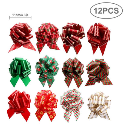 12pcs Christmas Pull Bows for Presents Pull Bows with Ribbon 5” Wrapping Butterfly Xmas Flower Gift Wrapping Pull Bow Car Decoration for Presents Gift Basket Bag Wedding Gift Baskets Decoration
