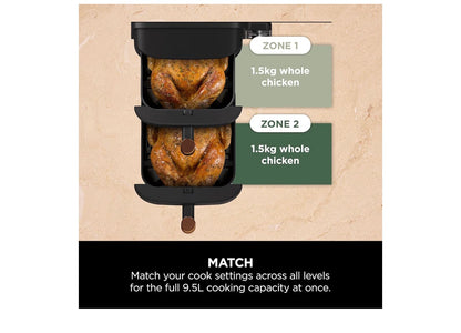 Double Stack XL Air Fryer, Vertical Dual Drawer Air Fryer with 4 cooking levels, 2 Drawers & 2 Racks, Space Saving Design, 9.5L Capacity, 6 Cooking Functions, 8 Portions, Copper Black SL400UKCP