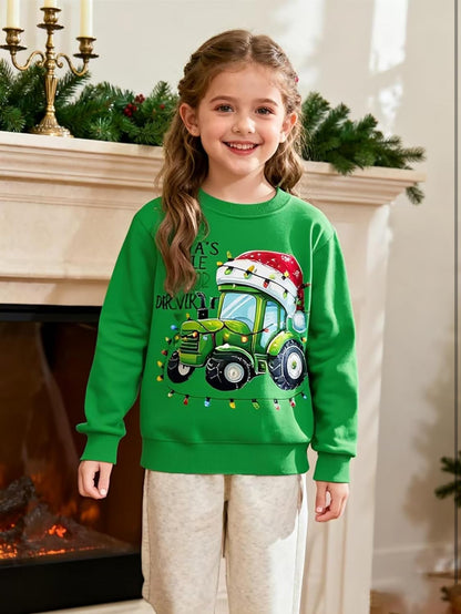 XJUERAA Christmas Sweatshirt for Boys Girls Xmas Jumper Kids Long Sleeve Santa Claus Unisex Tops Reindeer Christmas Car T-Shirts Winter Casual Pullover Children Gift Clothes Age 7-11 Years