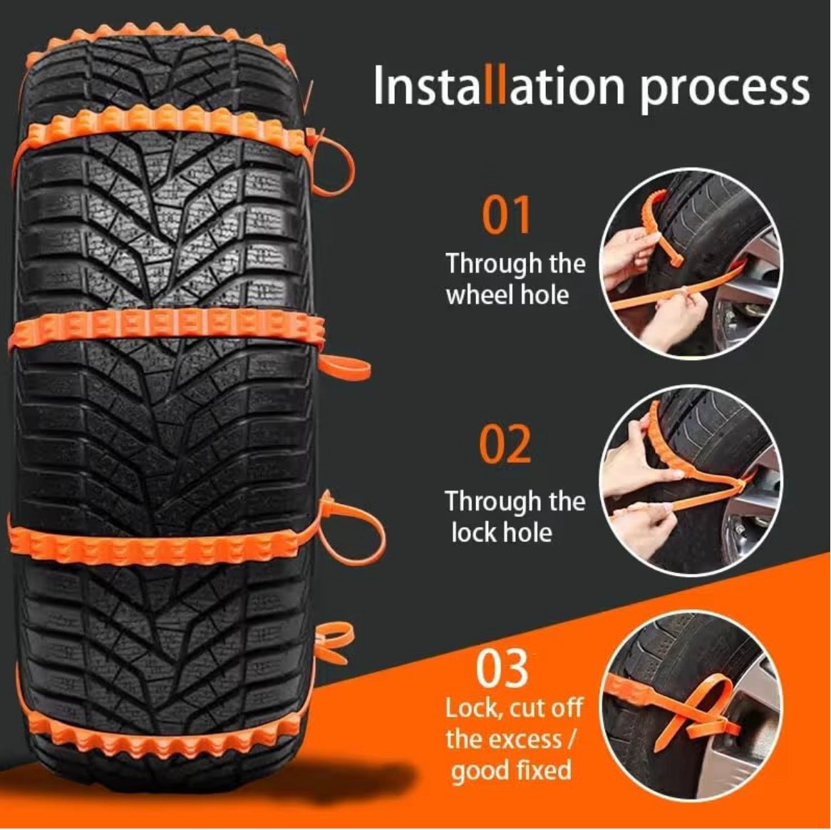 Peziang Emergency Snow Chain, Universal Snow Tie, Tire snow chains Nylon Snow Chains, All-Road Snow Chains Ties -Reusable for All Vehicles, Snow Mud Chains Tire Width 145mm-295mm (10Pcs)