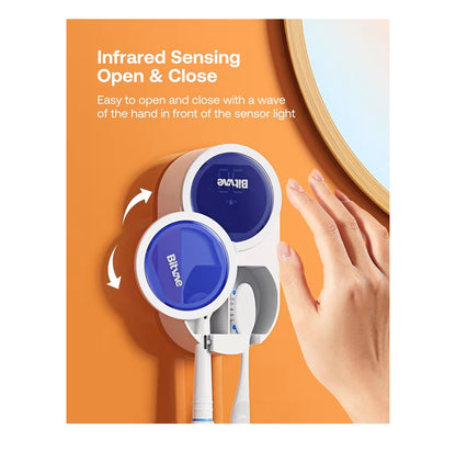 Bitvae Toothbrush Holder & Toothbrush Cleaner, Cleaning and Air Drying, LED Smart Screen, Rechargeable Wall Mount Toothbrush Holder for Bathrooms, White