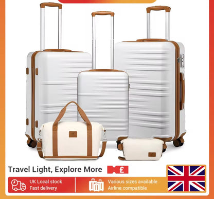 British Traveller Lightweight Hard Shell Luggage Set – 20”, 24”, 28” Trolley Suitcases with TSA Lock & Spinner Wheels