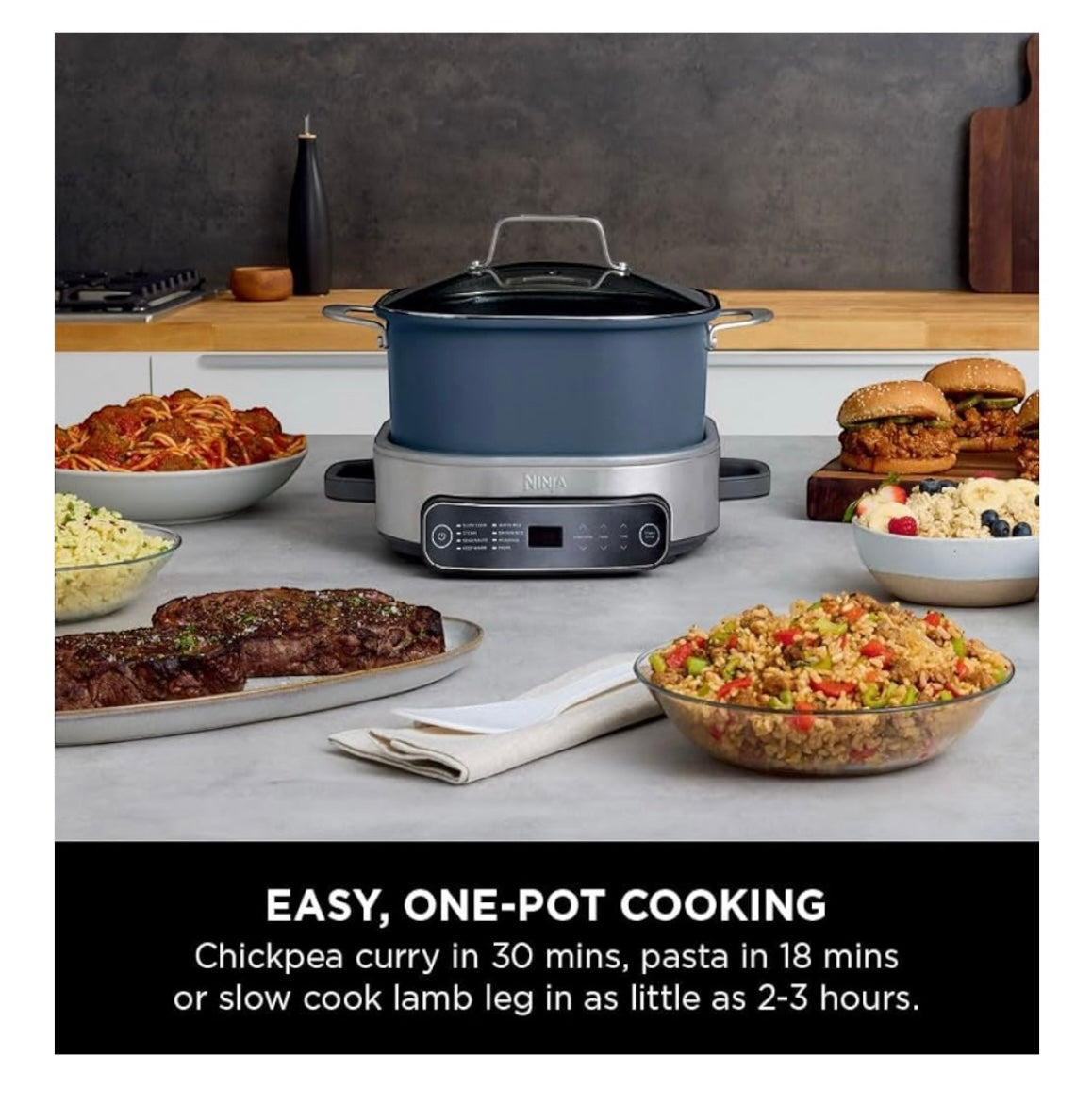 Foodi PossibleCooker, 6L Slow Cooker & Rice Cooker, 8-in-1 Versatile Functions, Midnight Blue, MC1101UK