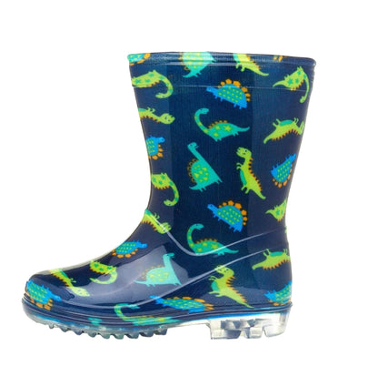 Boys Navy & Green Dinosaur Welly