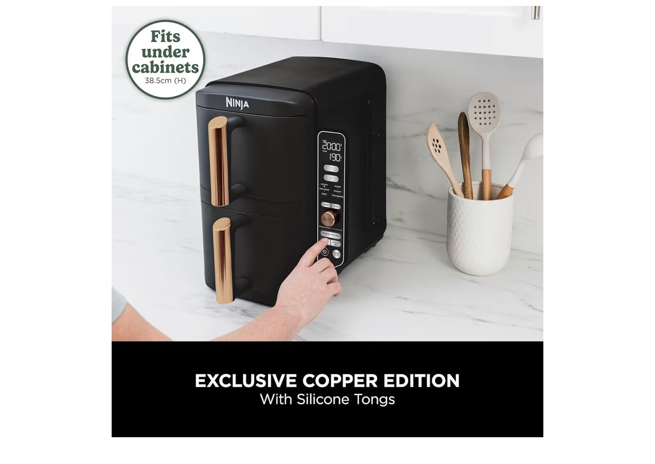 Double Stack XL Air Fryer, Vertical Dual Drawer Air Fryer with 4 cooking levels, 2 Drawers & 2 Racks, Space Saving Design, 9.5L Capacity, 6 Cooking Functions, 8 Portions, Copper Black SL400UKCP
