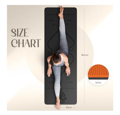 Yogii Yoga Mat - Non-Slip 6mm Thick TPE & Travel-friendly Yoga Mat - Perfect for Home & Gym Exercise Fitness & Pilates - With Laser Alignment Guides for Men & Women