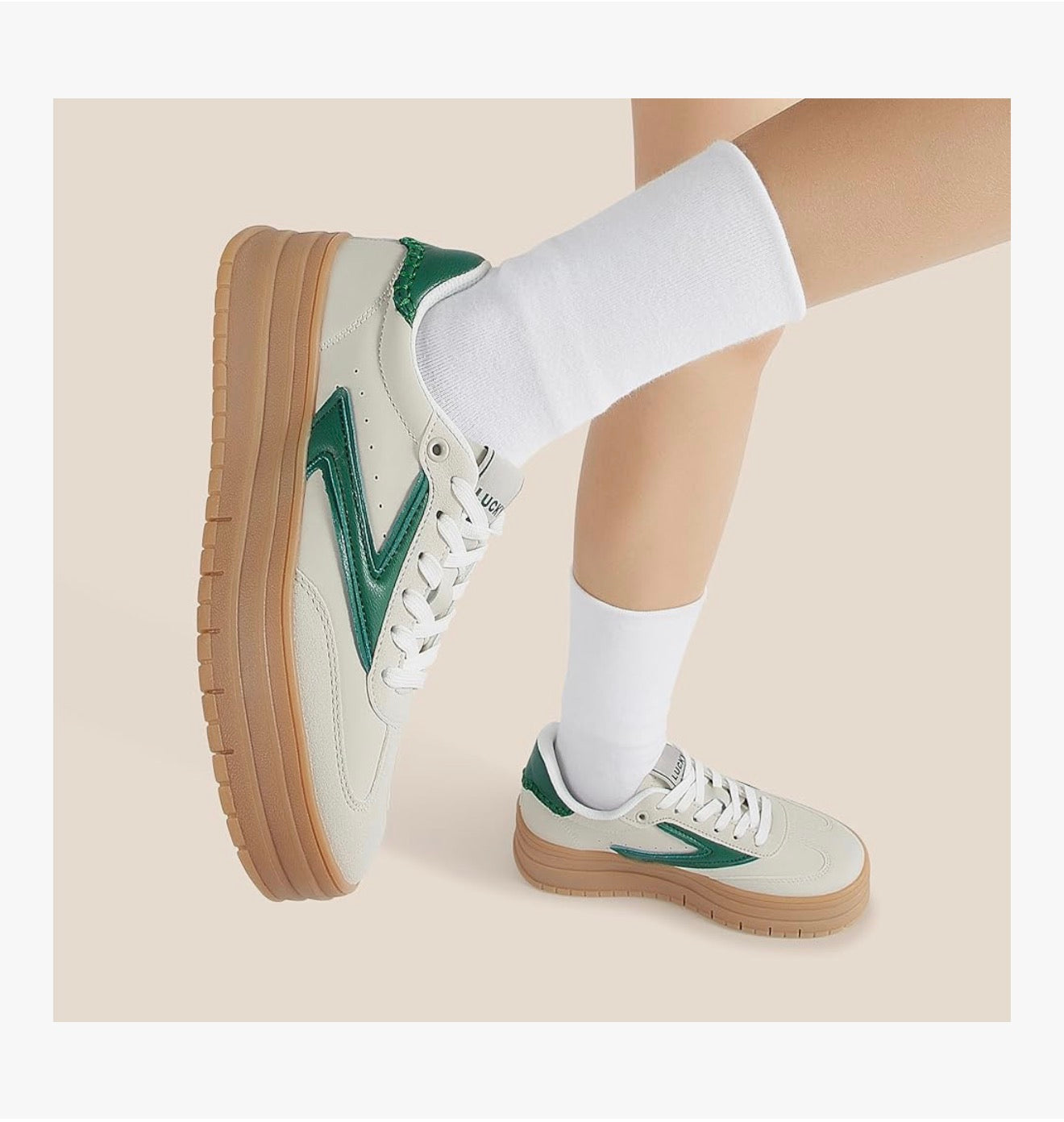 LUCKY STEP Women's Platform Sneakers Gum Sole Suede Casual Classic Retro Rubber Thick Sole Trendy Fashion Tennis Walking Shoes