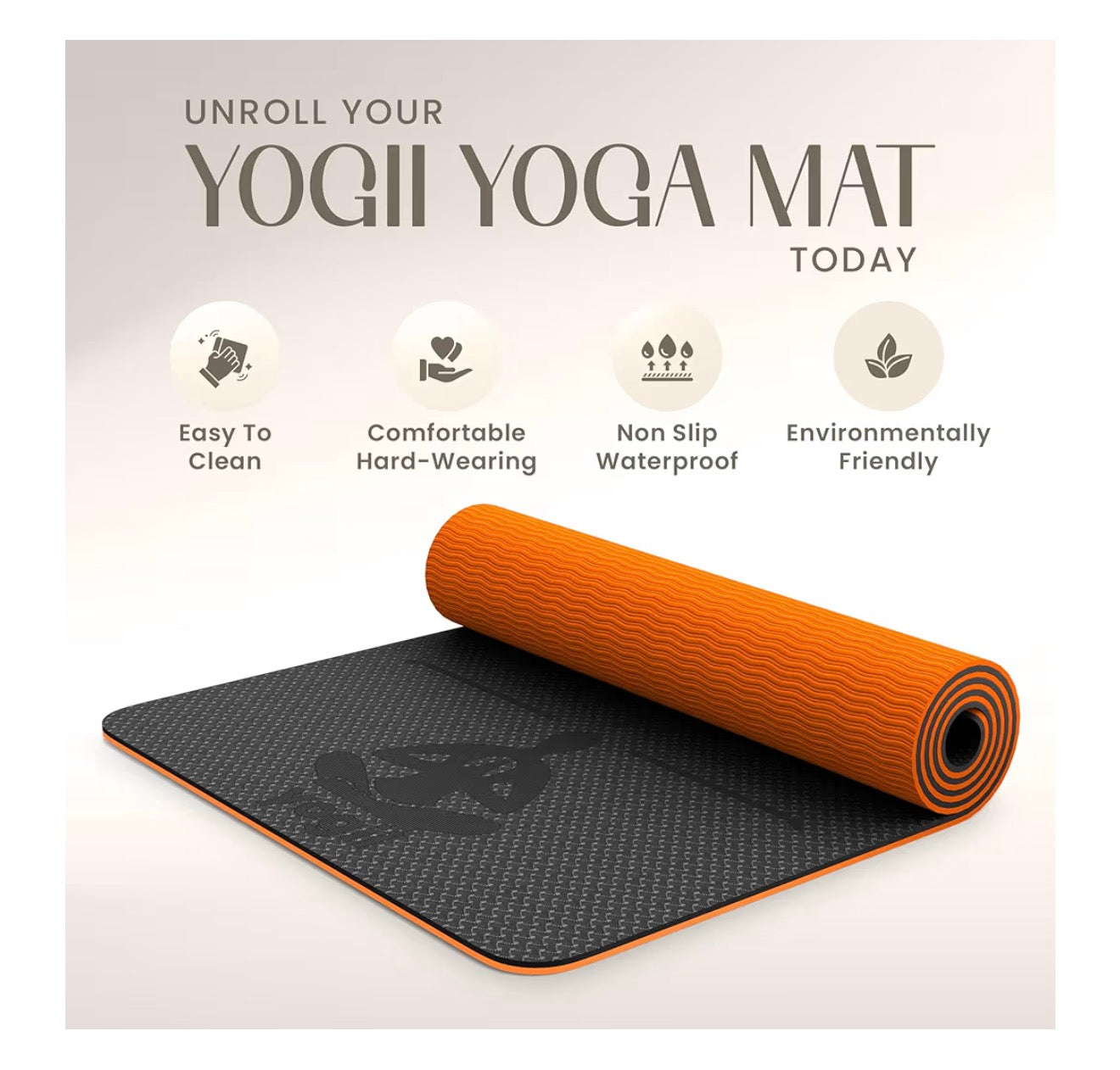 Yogii Yoga Mat - Non-Slip 6mm Thick TPE & Travel-friendly Yoga Mat - Perfect for Home & Gym Exercise Fitness & Pilates - With Laser Alignment Guides for Men & Women