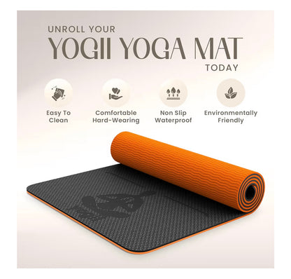 Yogii Yoga Mat - Non-Slip 6mm Thick TPE & Travel-friendly Yoga Mat - Perfect for Home & Gym Exercise Fitness & Pilates - With Laser Alignment Guides for Men & Women
