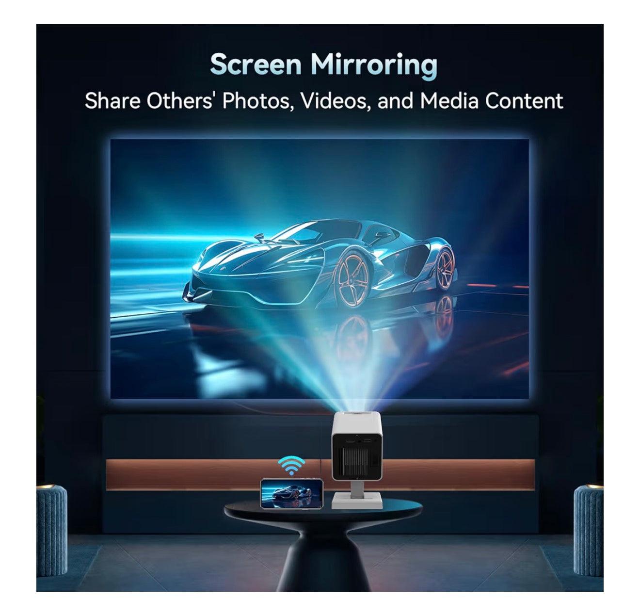 Mini Projector with WIFI 6 and Bluetooth, 4K 1080P Support Portable Projector Movie Auto Keystone for Laptop, PC, Smartphone