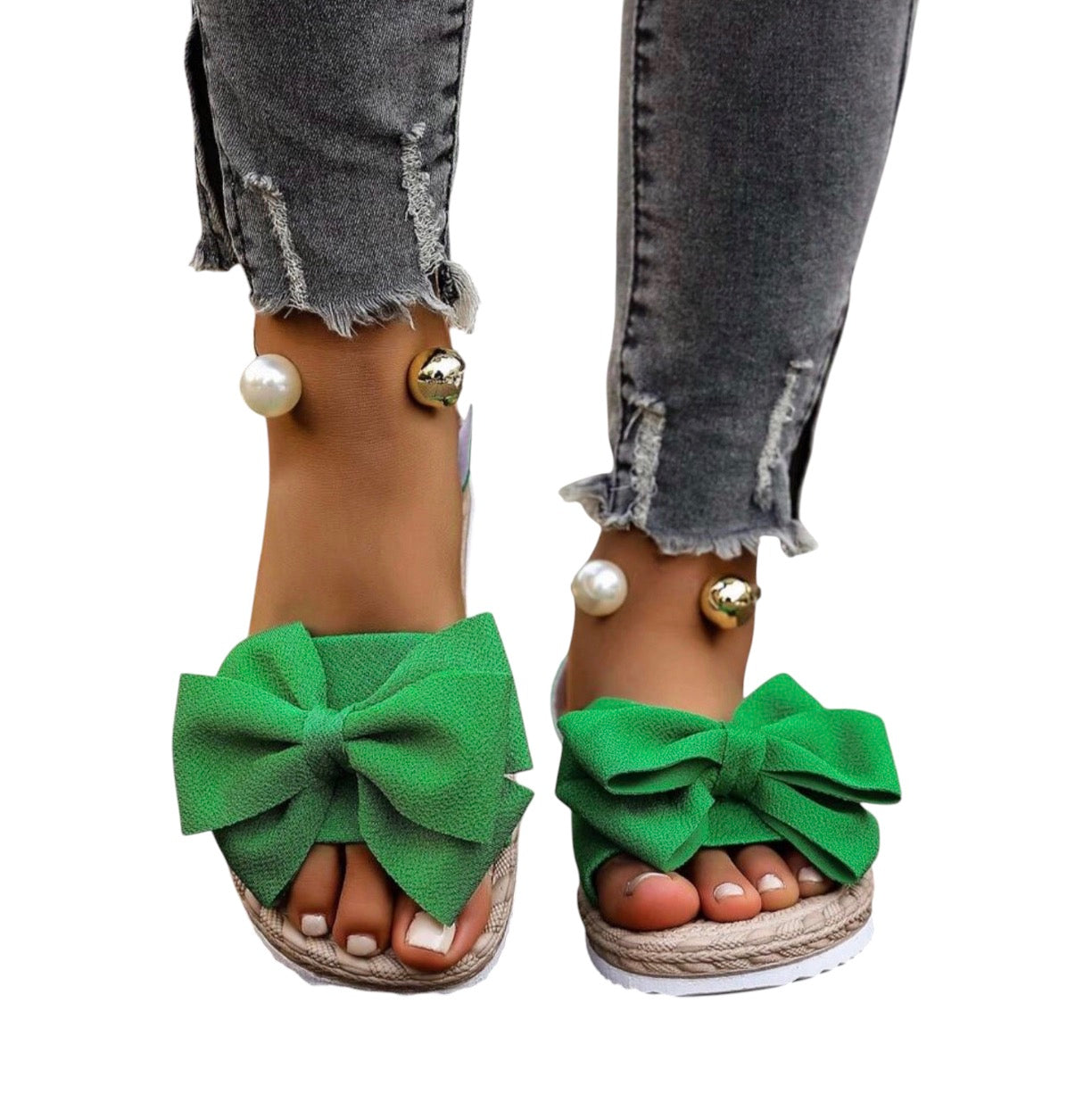 Women’s Bowknot Floral Flat Sandals for Summer Beach Wear