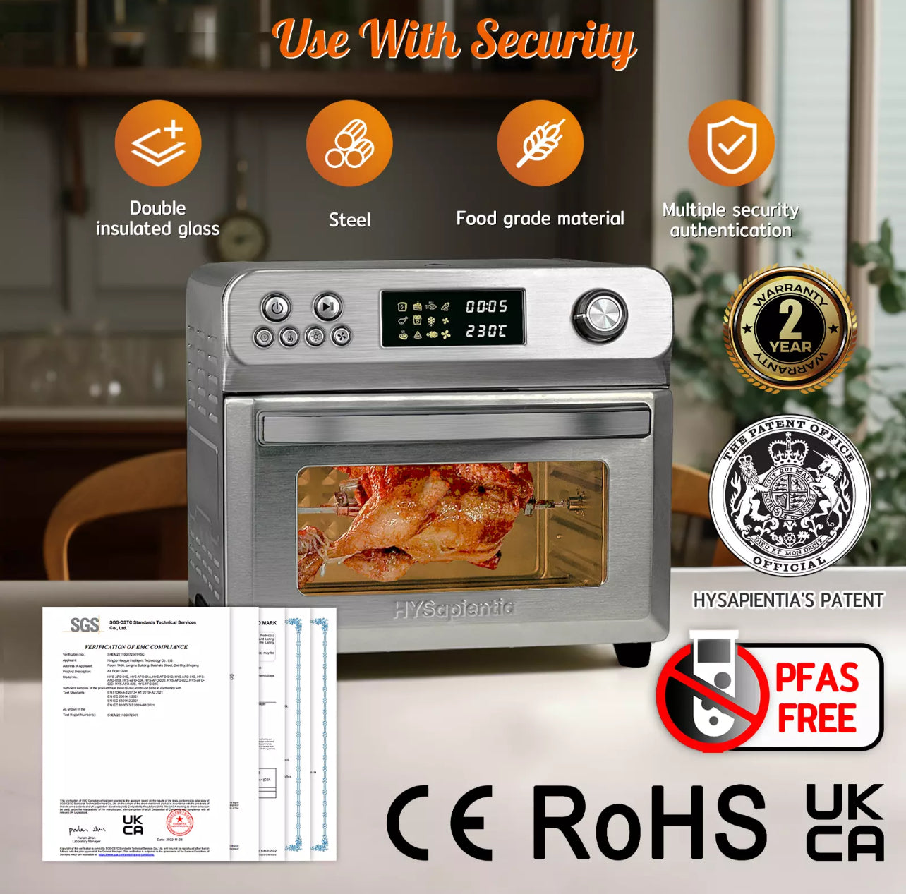 24L Air Fryer Oven with Rotisserie Digital Knob 1800W 10In1 Airfryer