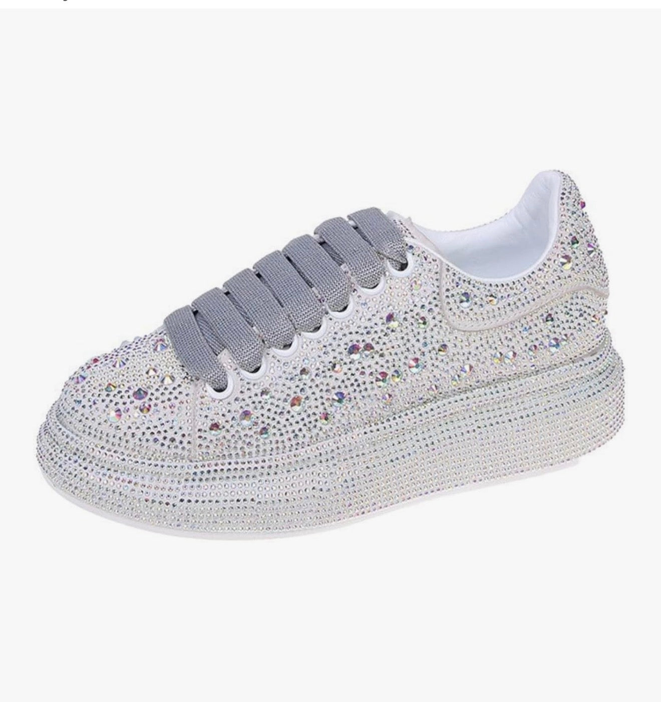 Ulalaza Women's Rhinestone Thick Shoes Sweet Bling Fashionable Casual Sports Comfortable for Wedding Party PU Platform Dress Shiny Tennis Sneakers