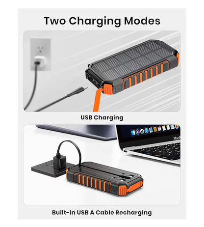 27000mAh-Solar-Charger-Power-Bank - Riapow USB C Portable Solar Charger with 3 Cables & 3 USB Output Ports, Dual Flashlight External Battery Pack for Smartphones, Tablets and More