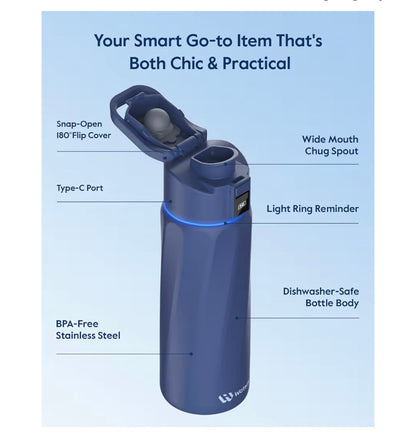 Boost Smart Water Bottle that Reminds You to Drink, 24oz BPA-Free Stainless Steel Vacuum Insulated Bottle, Wide Mouth Water Tracker Bottle with APP, Ideal for Christmas, Thanksgiving Day