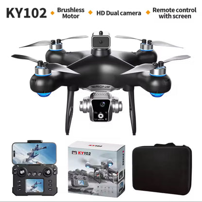 KY102 RC Drone 5G Brushless 8K Dual Camera with Screen Obstacle Avoidance Aerial Photography Four-Axis RC Helicopter Drone Toys