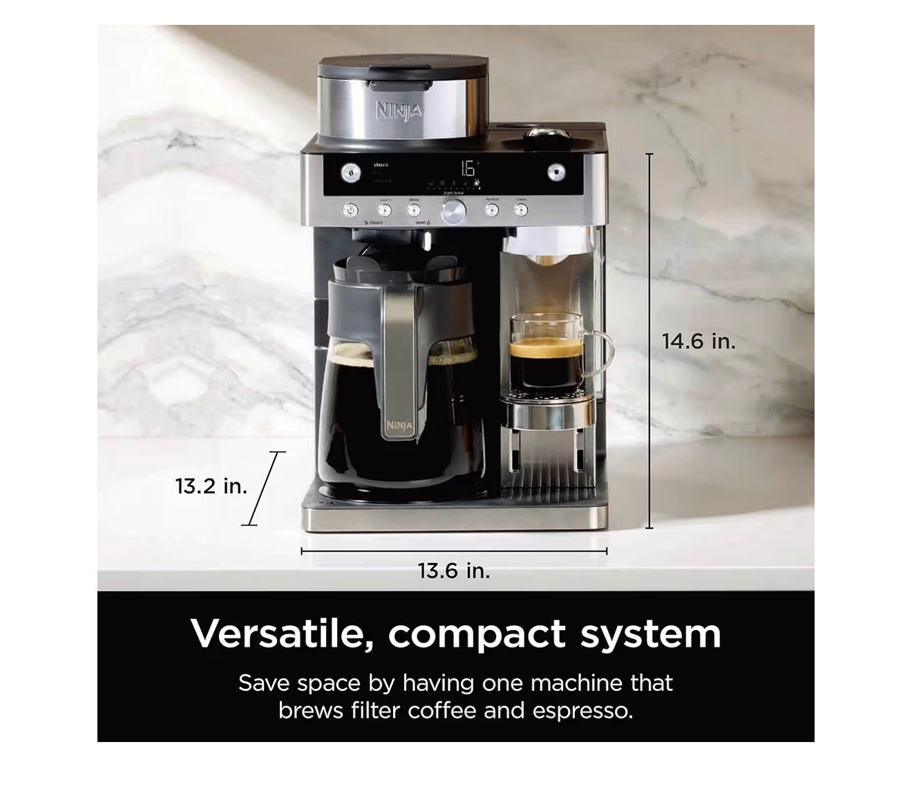Prestige 2-in-1 Filter Coffee and Pod Capsule Machine with Built-in Milk Frother, Make Lattes, Iced Coffee and Flat Whites, Black CFN802UK