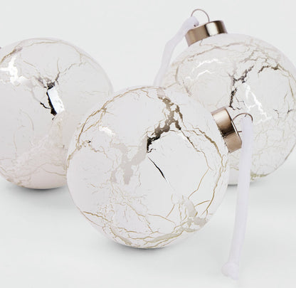 Home Pack of 3 Textured White Crackle Glass Bauble