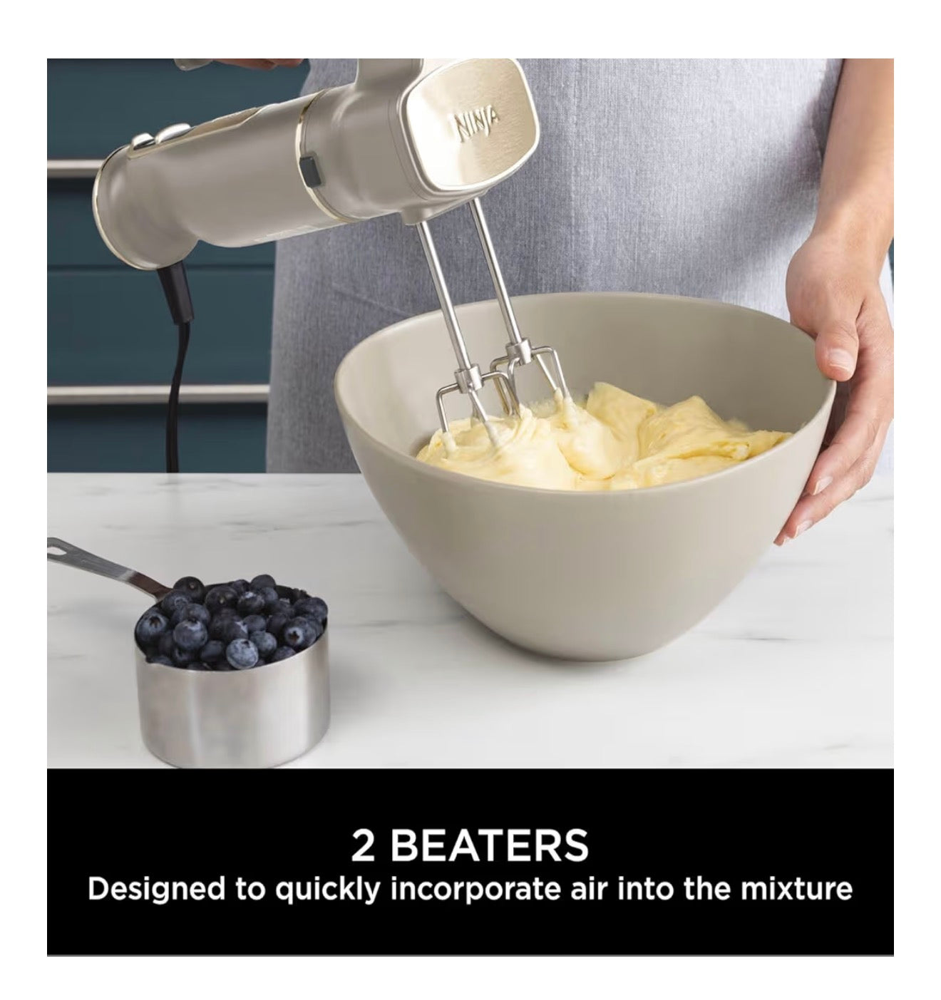Foodi 3-in-1 Hand Blender, Hand Mixer & Chopper with Gradual Start, 2 Blending and 5 Mixing Speeds to Chop, Mix, Knead, Blend and more, Dishwasher Safe Parts, 850W, Stone Gold CI100UKSTGD