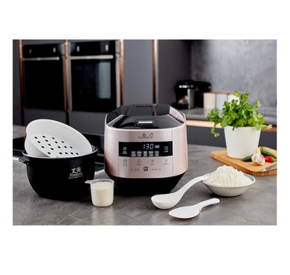 Yum Asia Bamboo Rice Cooker with Induction Heating (IH) and Ceramic Bowl, 7 Rice Cooking Functions, 4 Multicooker Functions, Motouch LED Display (1.5L) 220-240V UK/EU Power (Champagne Rose and Black)