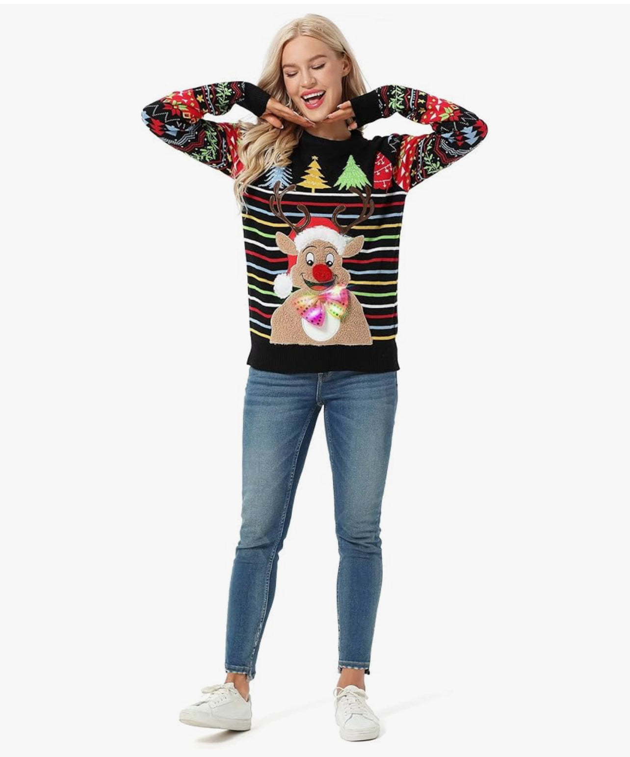 Unisex Men's LED Christmas Jumper Light Up Novelty Rudolph Santa Reindeer Snowflakes Knitted Xmas Tree Ladies Sweater