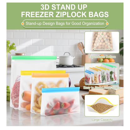 22 Pack Reusable Freezer Bags - Extra Thick Silicone Food Bags for Storage,Stand-up Reusable Food Pouches, BPA Free Ziplock Food Bags for Lunch, Sandwich, Meal Prep, Snack