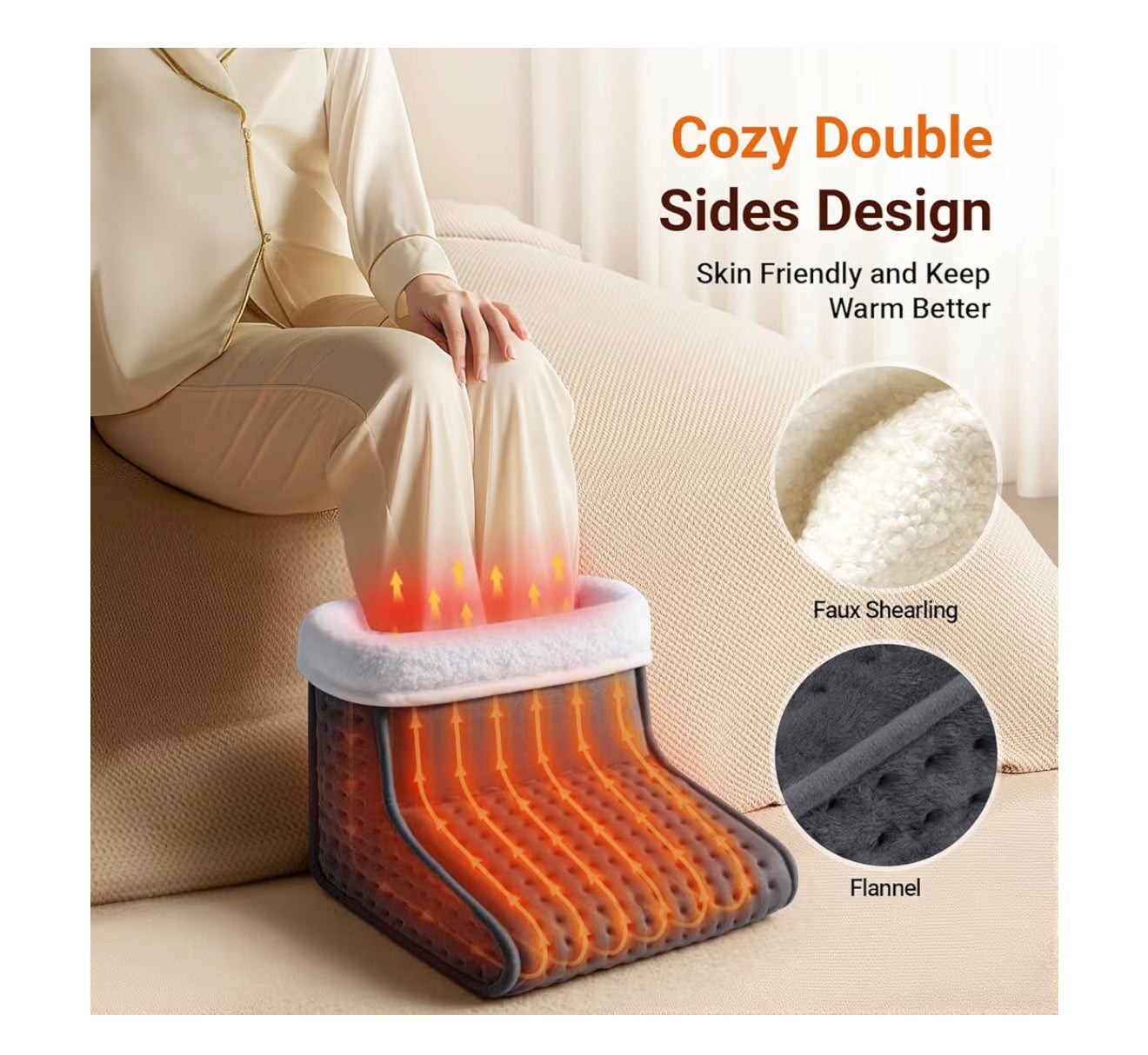 ALLJOY Electric Foot Warmer for Men and Women, Heated Feet Warmer for Cold Feet 6 Heat Levels & 90Mins Auto Off, Christmas Gifts Fast Heating Pad Foot Warmer with Removable Lining Machine Washable