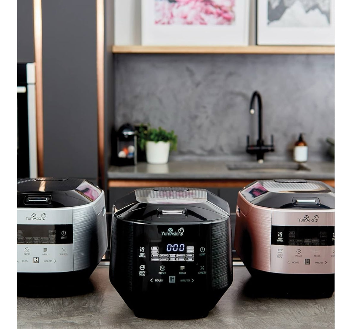 Yum Asia Bamboo Rice Cooker with Induction Heating (IH) and Ceramic Bowl, 7 Rice Cooking Functions, 4 Multicooker Functions, Motouch LED Display (1.5L) 220-240V UK/EU Power (Champagne Rose and Black)