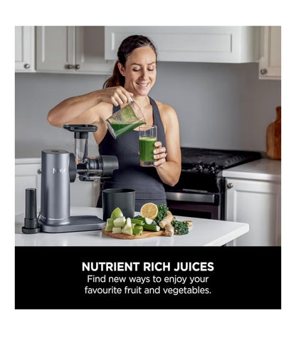 Cold Press Juicer Machine with 700ml Jug & 1.1L Pulp Container, Make Fresh Juices, Drinks & Wellness Shots, Compact, Dishwasher Safe & Removeable Parts, Grey JC151UK