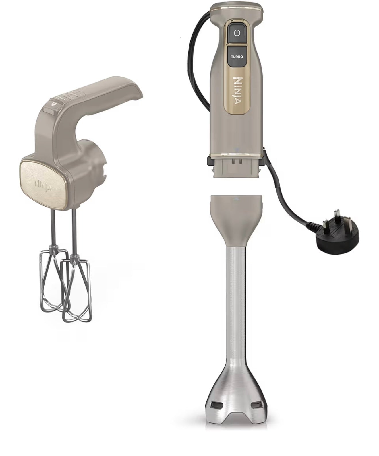 Foodi 3-in-1 Hand Blender, Hand Mixer & Chopper with Gradual Start, 2 Blending and 5 Mixing Speeds to Chop, Mix, Knead, Blend and more, Dishwasher Safe Parts, 850W, Stone Gold CI100UKSTGD