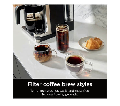 Prestige 2-in-1 Filter Coffee and Pod Capsule Machine with Built-in Milk Frother, Make Lattes, Iced Coffee and Flat Whites, Black CFN802UK