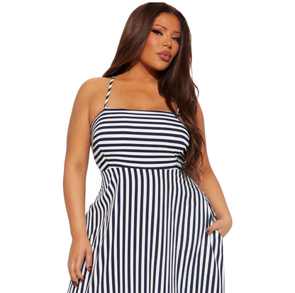 Anne Striped Maxi Dress Navy