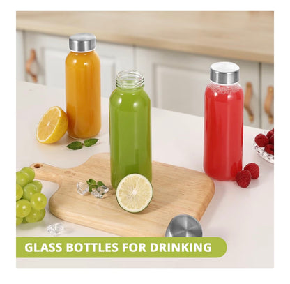 Glass Bottles With Stainless Steel Lids, 300/350/750/1000ML Water Bottles, Leak Proof Reusable Drinking Bottles for Hot Cold Drinks, Work, Gym, Home
